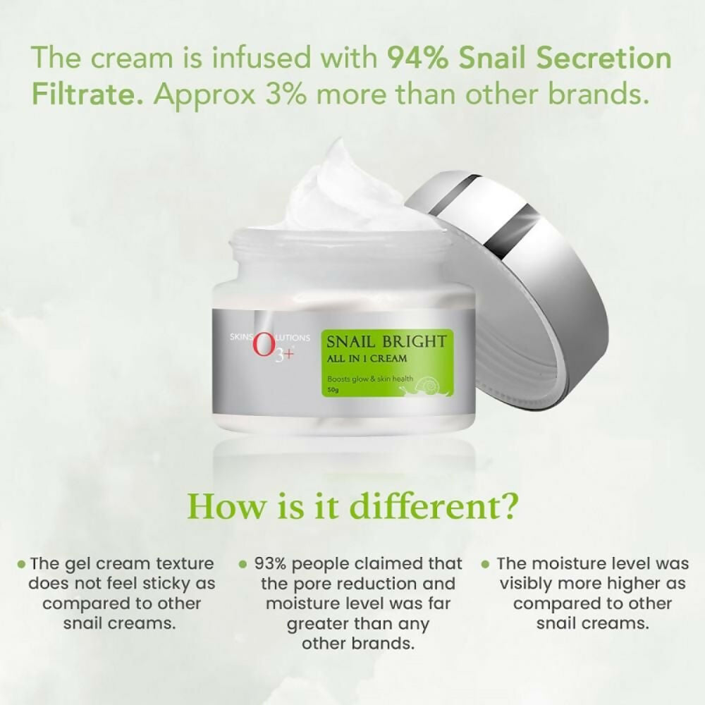 Professional O3+ Snail Bright Mucin Gel Cream Moisturiser For Korean Glass Glow & Barrier Repair | Grocsy