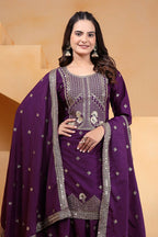 Joban Fashion Wine Crepe Embroidered Sharara Set | Grocsy