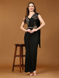 Black Polyester Solid Ready to Wear Saree with stitched Blouse - Nita | Grocsy