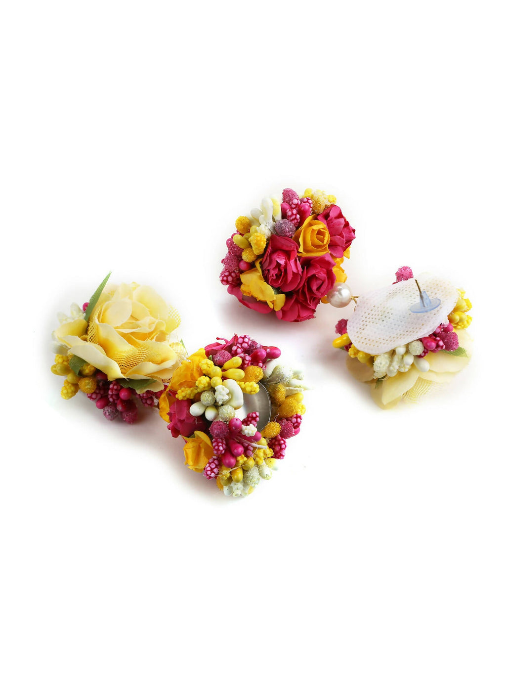 Yellow Pink Beaded Flower Jewellery Set - Ruby Raang | Grocsy