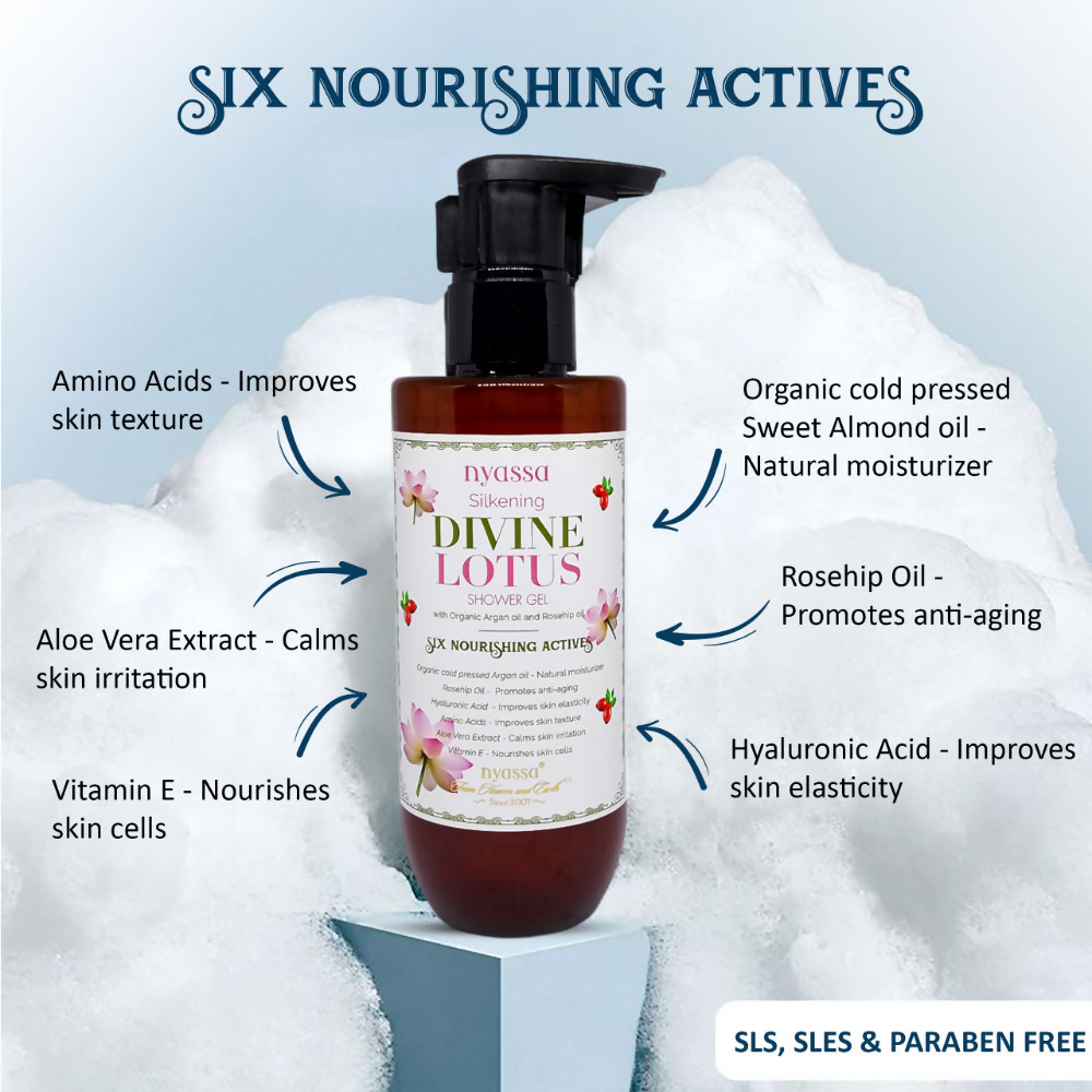 Nyassa Silkening Divine Lotus Shower Gel With Organic Oil And Rosehip Oil | Grocsy