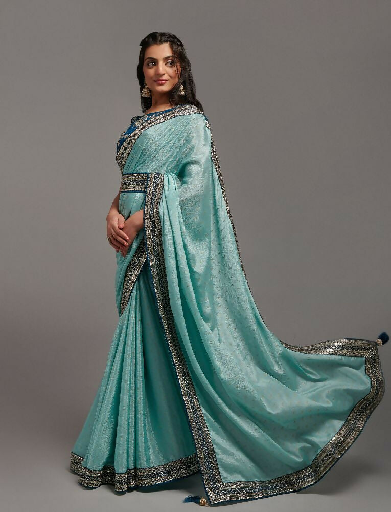 PR Fashion Sky Chinon Embroidery Lace Saree | Grocsy