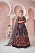 Everywhere Designer Navy Blue Dola Silk Gown With Dupatta - Anbazaar | Grocsy