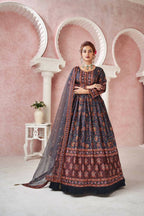 Everywhere Designer Navy Blue Dola Silk Gown With Dupatta - Anbazaar | Grocsy