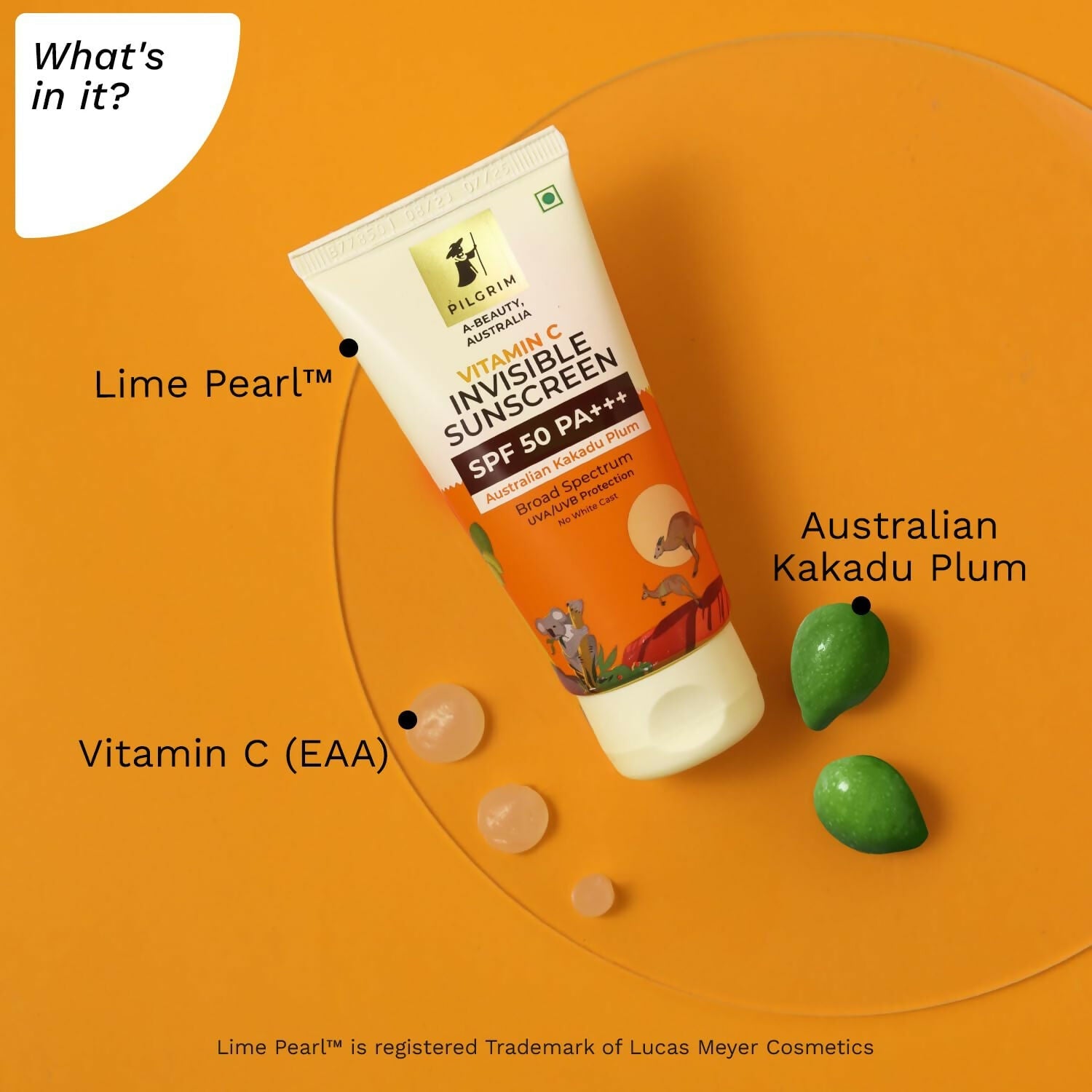 Pilgrim Vitamin C Invisible Sunscreen SPF 50 PA+++ with Australian Kakadu Plum, Broad spectrum, UVA/UVB Protection, No White Cast | Grocsy