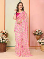 Pink Georgette Designer Printed Ready To Wear Saree - Elite | Grocsy