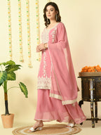 Myshka Women's Pink Georgette Kurta & Skirt With Dupatta Party Sets | Grocsy