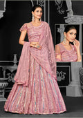 Pink Net Semi-Stitched Bridal Lehenga - Nimayaa Bonanza | Grocsy