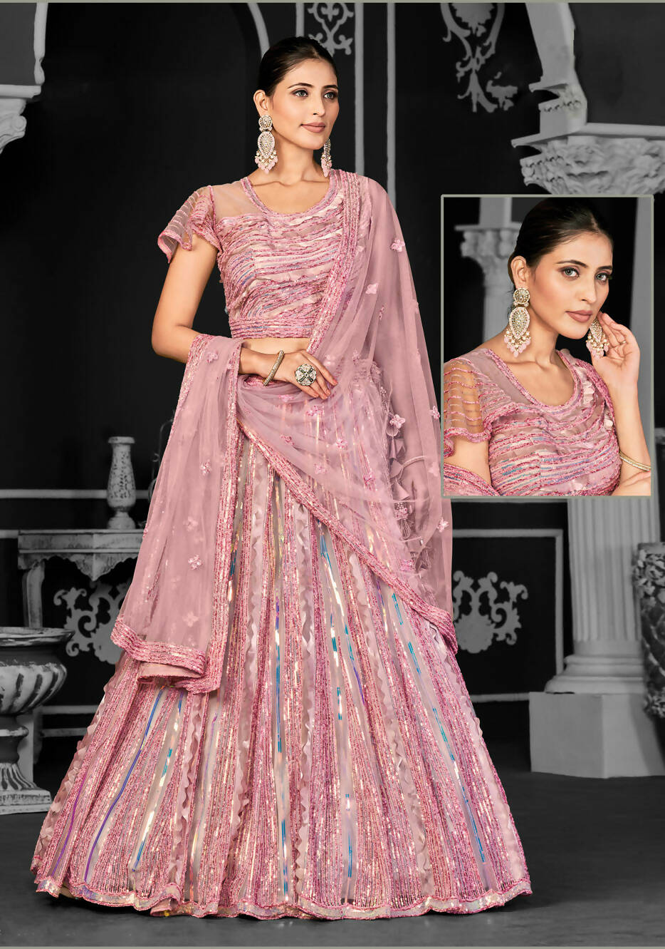 Pink Net Semi-Stitched Bridal Lehenga - Nimayaa Bonanza | Grocsy