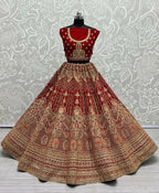 Jyoti Fashion Women's Red Velvet Multi Thread Embroidered with Zircon Diamond Wedding Lehenga Choli | Grocsy