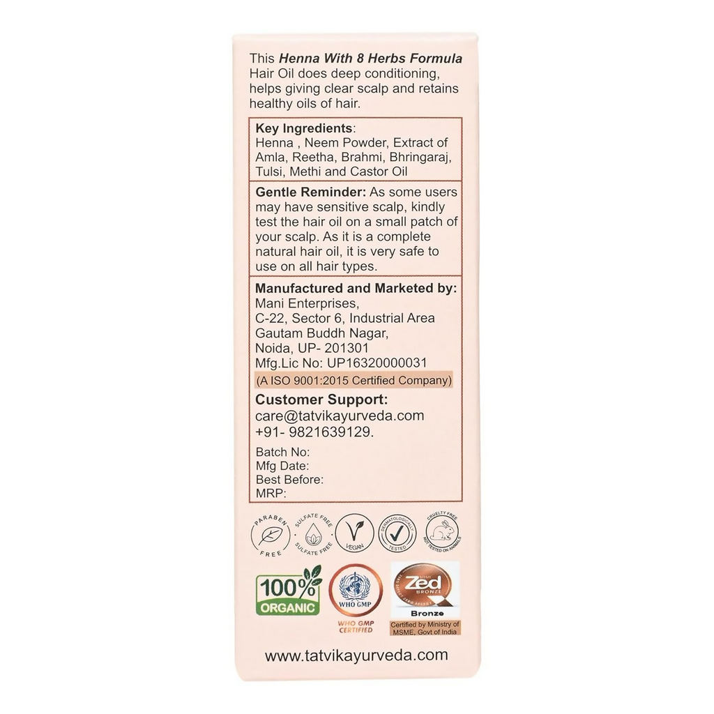 Tatvik Ayurveda Nirmalkesha Hair Mask (Henna With 8 Herbs) | Grocsy