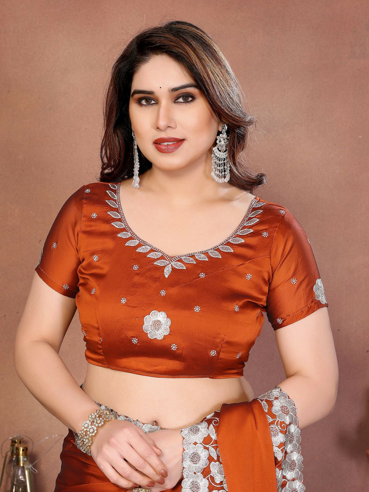 Teeya Creation New Trendy Stylish Party Wear Silk Saree-Orange | Grocsy
