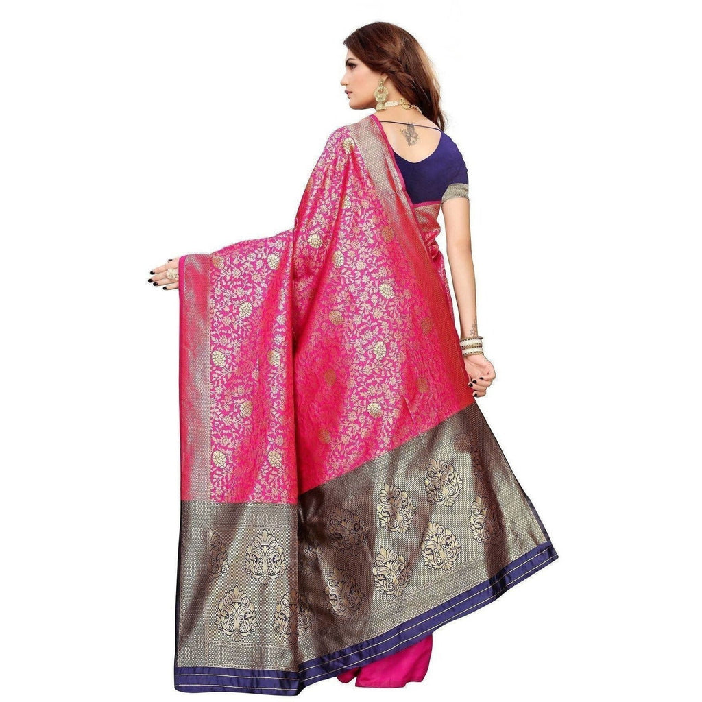 Vamika Banarasi Jaquard Pink Weaving Saree (BANARASI 01) | Grocsy