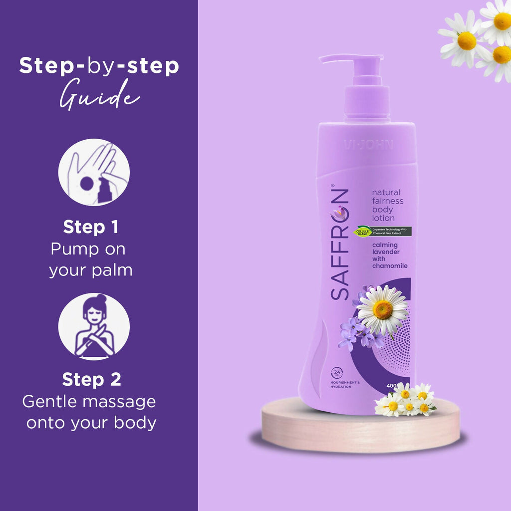 VI-JOHN Saffron Natural Fairness Body Lotion Calming Lavender with Chamomile Natural Moisturiser For Soft, Even-Toned & Radiant Skin Suitable for All Skin Types | Grocsy
