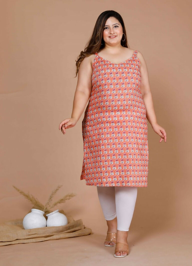 Miravan Women's Plus Size Peach-Coloured Floral Printed Straight Kurta | Grocsy