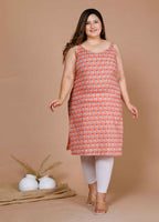 Miravan Women's Plus Size Peach-Coloured Floral Printed Straight Kurta | Grocsy