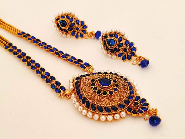 Blue Kemp Long Necklace Set | Grocsy