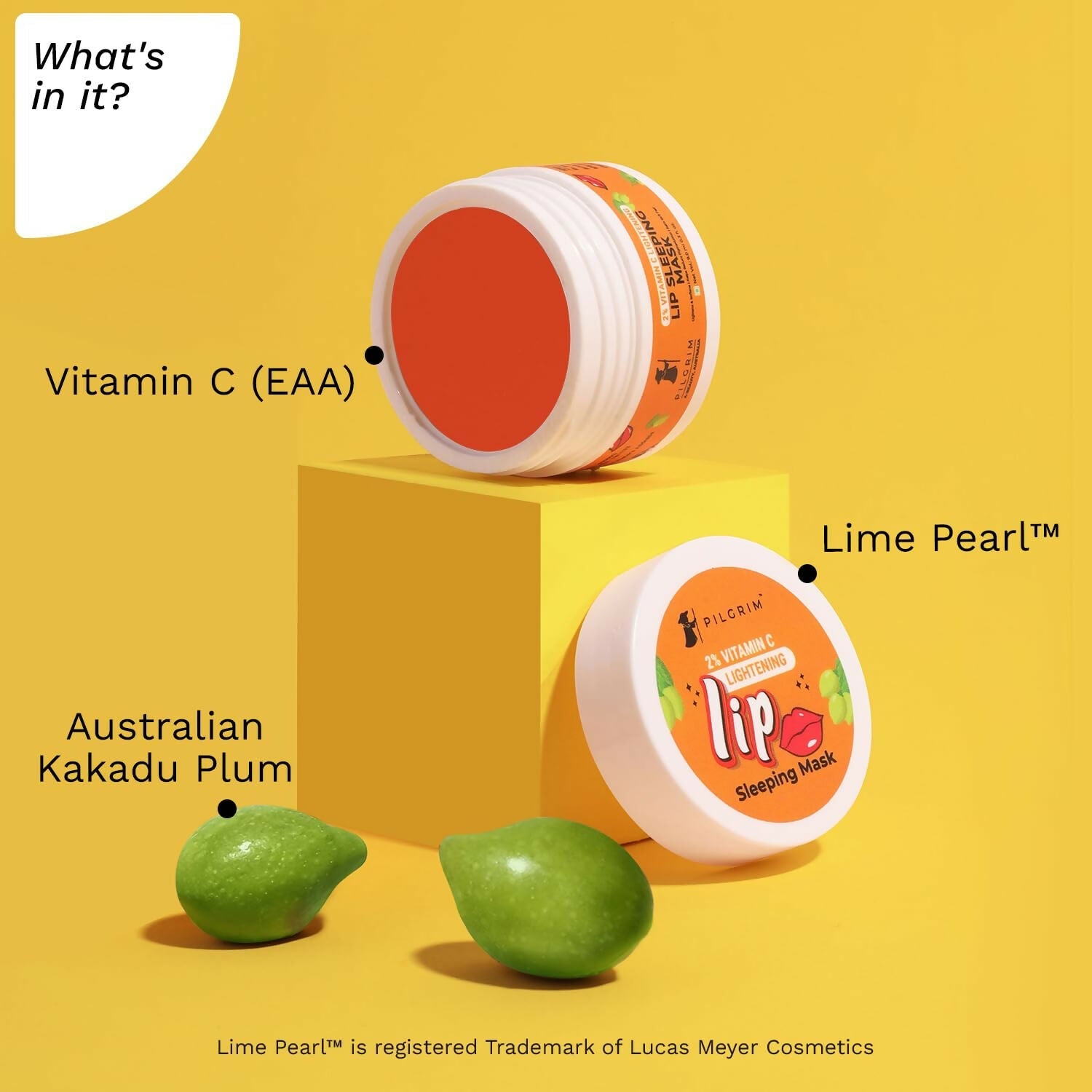 Pilgrim 2% Vitamin C Lightening Lip Sleeping Mask For Glowing Lips with Australian Kakadu Plum & Lime Pearl | Grocsy