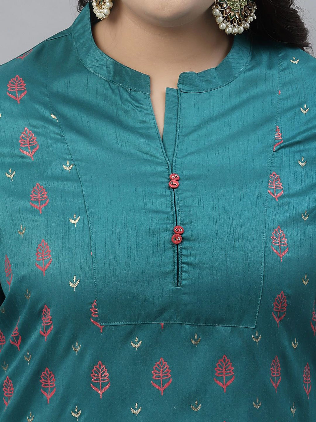 Sztori Plus Size Floral Foil Printed Straight Kurta With Trouser | Grocsy