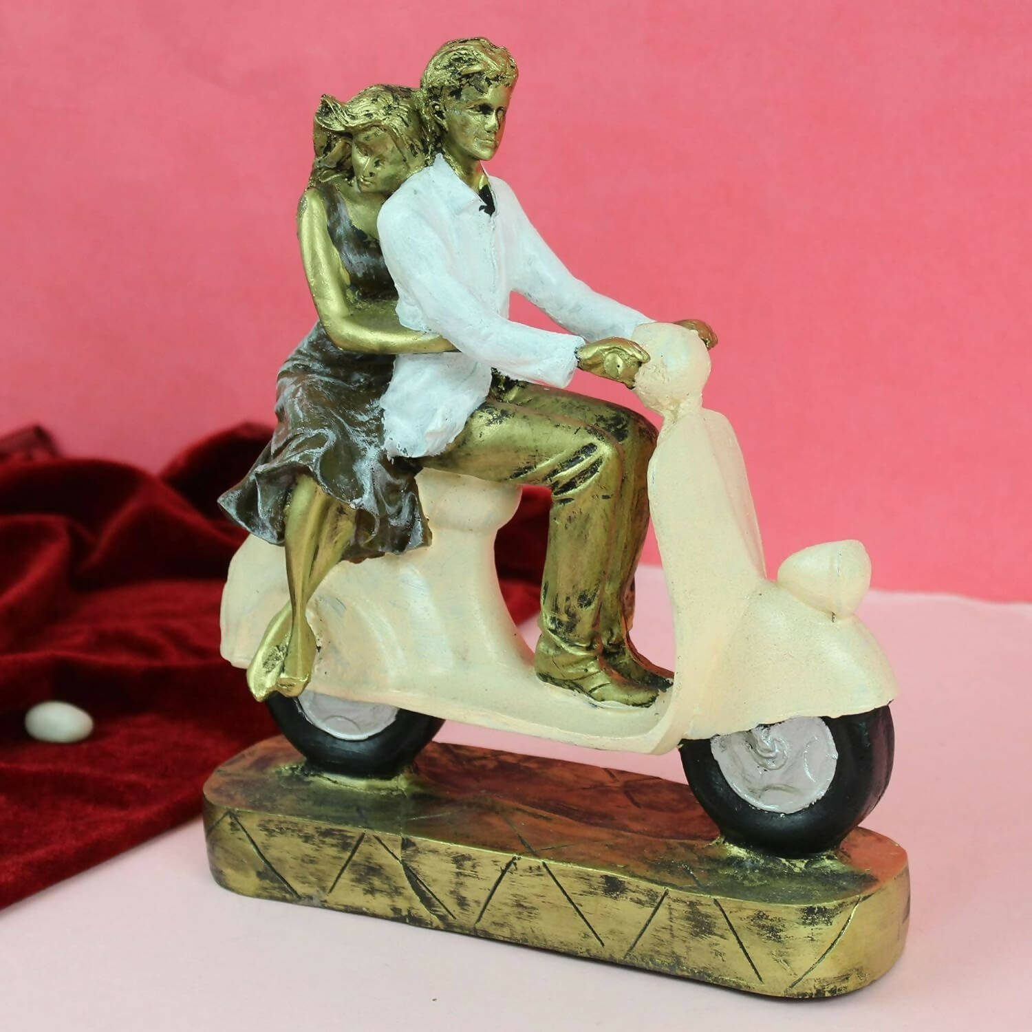 Tied Ribbons Romantic Love Couple On Scooter Showpiece Statue Decorative Items For Home | Grocsy