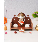 eCraftIndia Brown Om Symbol Decorative Wooden Pooja Temple | Grocsy