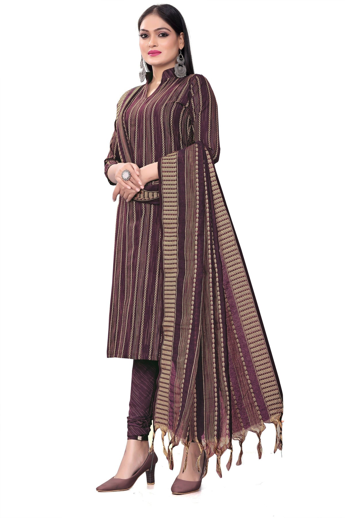 Purple Cotton Jacquard Woven Unstitched Dress Material - Tanvi | Grocsy