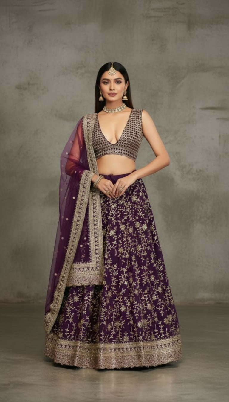 Lehenga Mart Designer Indian Wedding Lehenga Choli-Purple | Grocsy