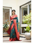 DEIANA'S Beautiful Designer Golden zari Soft Lichi Silk Saree - Rama | Grocsy