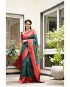 DEIANA'S Beautiful Designer Golden zari Soft Lichi Silk Saree - Rama | Grocsy