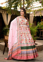 Wedding Designer Multi Soft Dola Silk Anarkali suit with Dupatta - Sanj | Grocsy