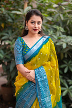 Yellow Jute Silk Ethnic Motifs Saree with Unstitched Blouse - A2M | Grocsy