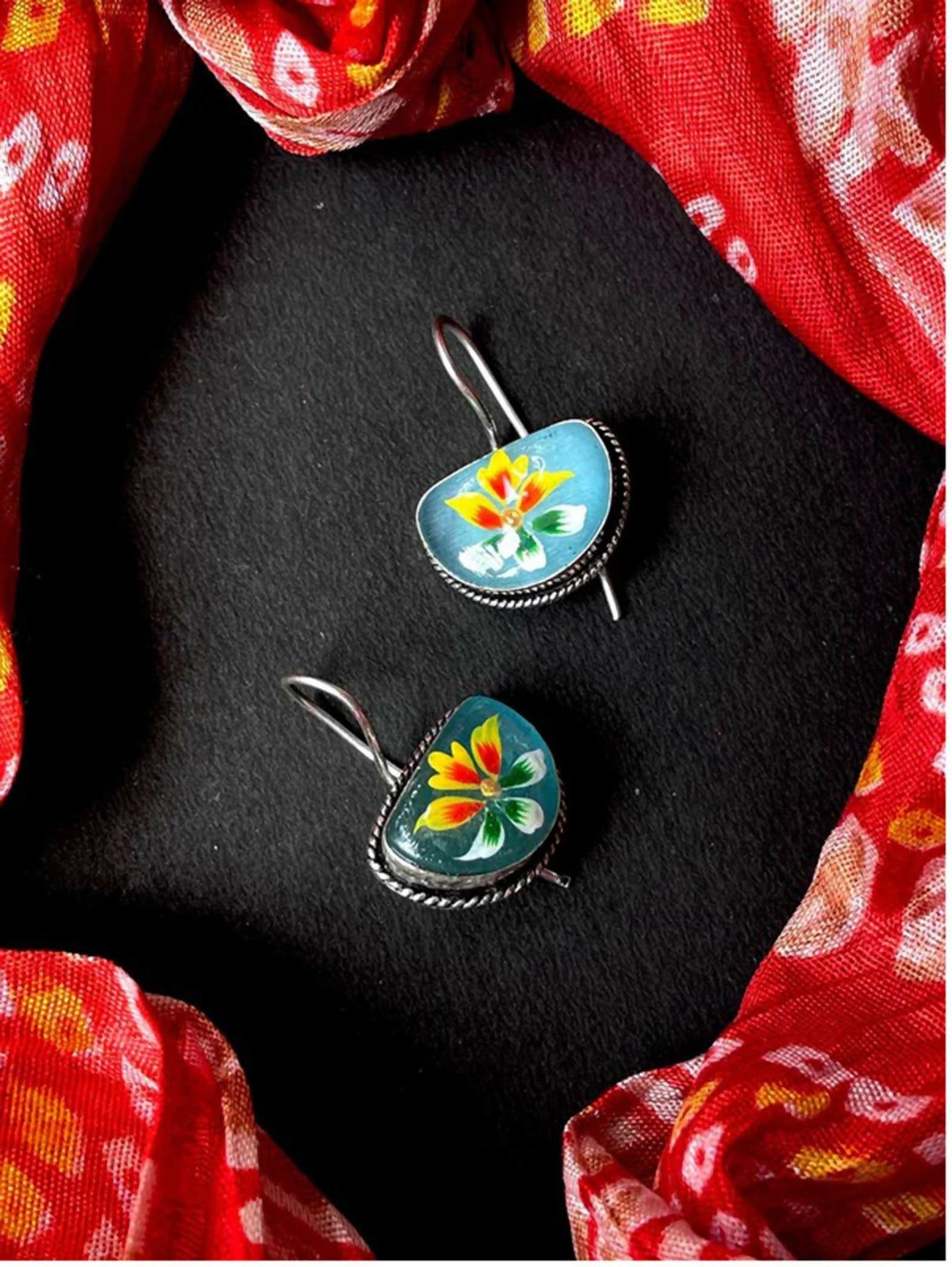Joban Fashion Women Sky Blue Hand Painted Monalisa Stone Earring | Grocsy