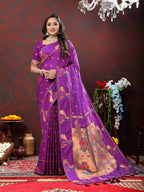 Lorenvalley Fashion Wine Soft Paithani Silk Woven Design Copper Zari Meenakari Weaving Saree | Grocsy