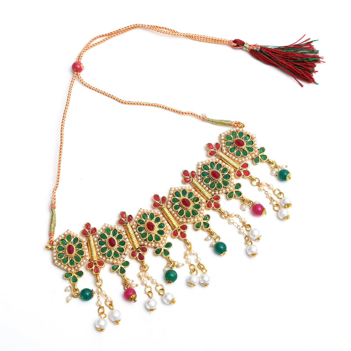 Mominos Fashion Johar Kamal Women Gold-Polished Brass Finish Meena & Pearls Work Choker | Grocsy