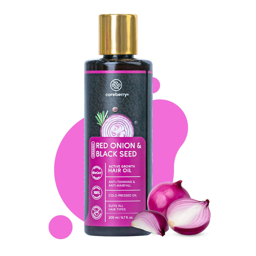 Careberry Organic Red Onion & Black Seed Extract Oil For Anti Hair Fall | Grocsy