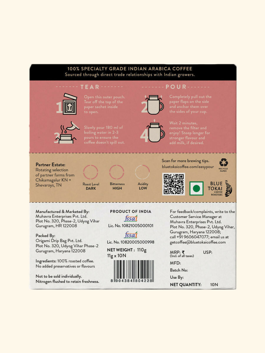 Blue Tokai French Roast Very Dark Roast Easy Pour Sachets | Grocsy