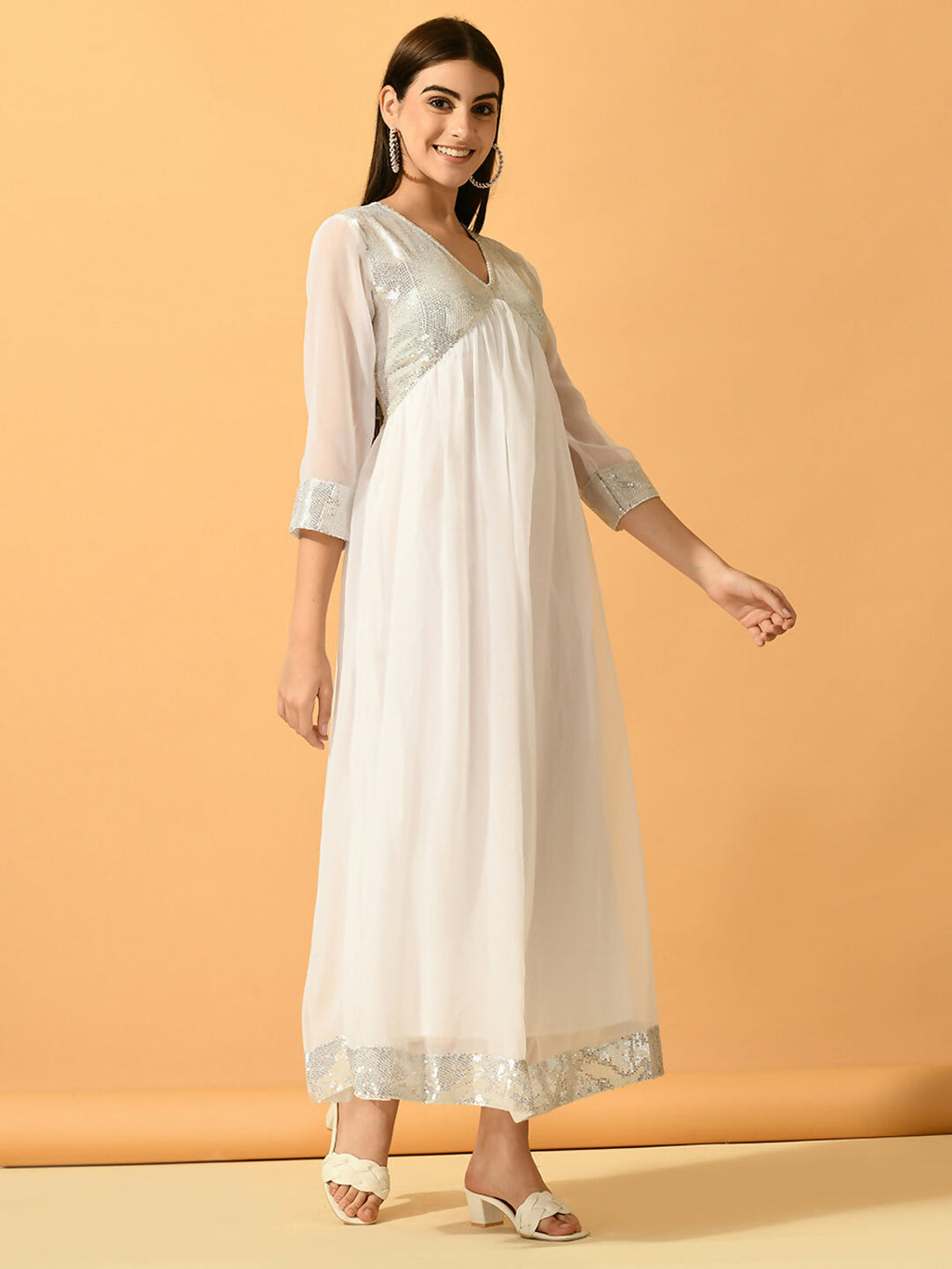 Myshka Women's White Fit and Flare Party Dress | Grocsy