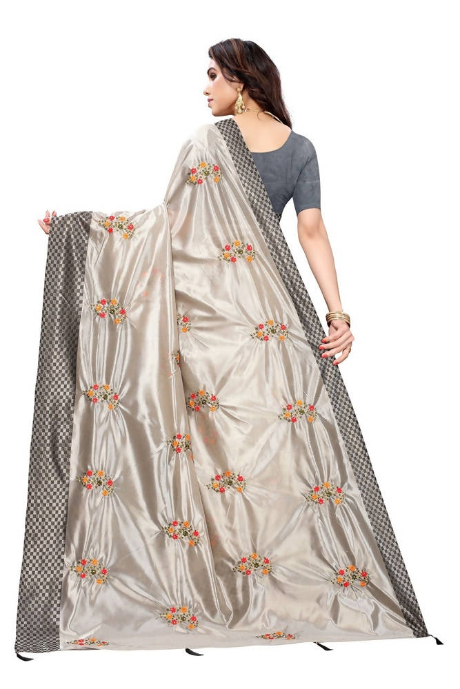 Vamika Grey Crepe Embroidery Saree (Nirali Grey) | Grocsy