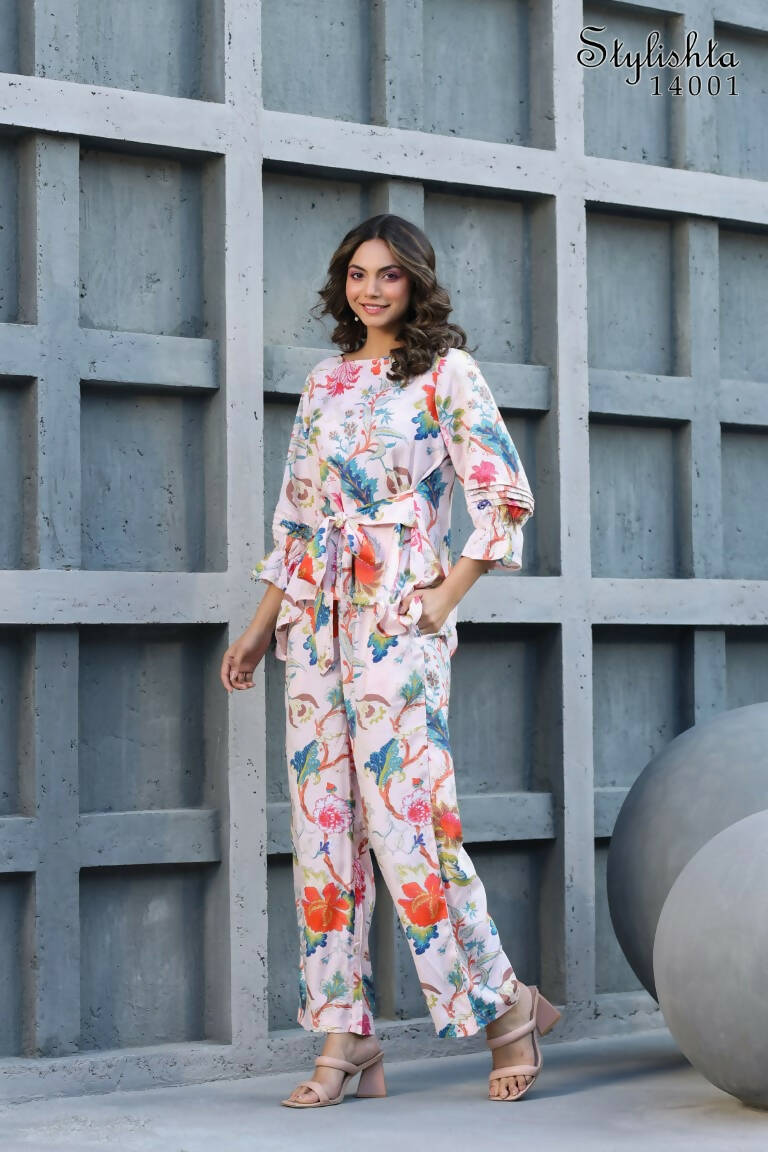 Women's Partywear Designer White & Multi Muslin co-ord set - Stylishta | Grocsy