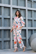 Women's Partywear Designer White & Multi Muslin co-ord set - Stylishta | Grocsy