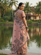 Shree Shyam Fashion Peach Linen Cotton Saree | Grocsy