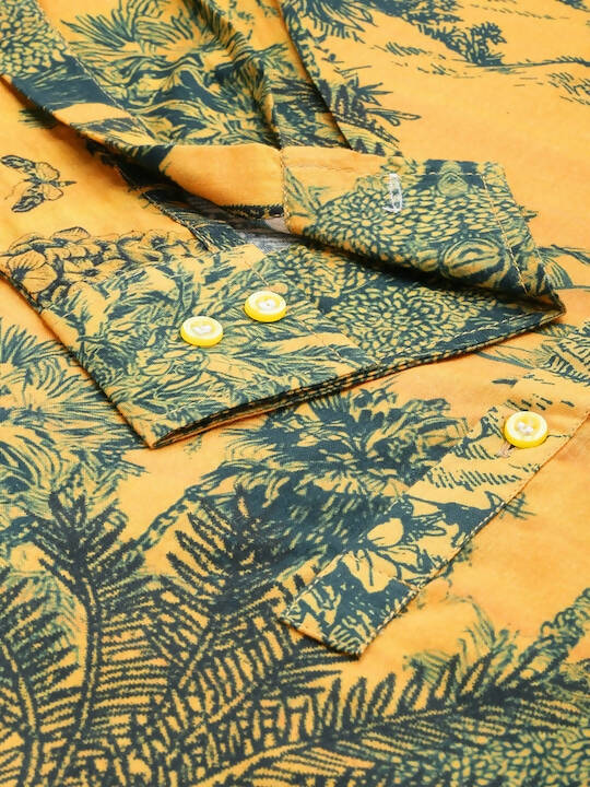 Yellow Men Pure Cotton Relaxed Floral Opaque Printed Casual Shirt - Mahotsav | Grocsy