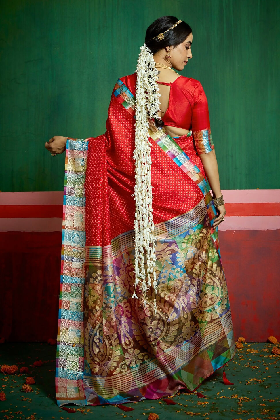 Joban Fashion Tushar Silk Red Colored With Zari Border Red Designer Pallu Saree | Grocsy