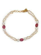 Gold-Polished Pink White Pearl Beaded Anklets Set Of 2 - Ruby Raang | Grocsy