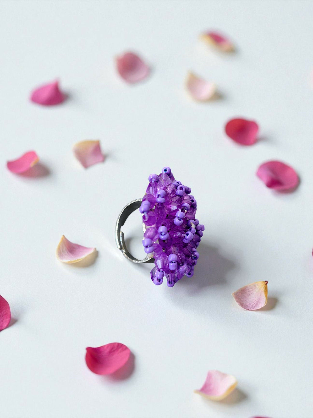 Inhanns Rang-E-Roshan Adjustable Ring – Handmade Crystal Statement Ring - Purple | Grocsy