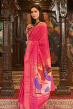 Very Much Indian Handloom Pure Cotton Paithani Radhakrishna Pallu-Rani Pink | Grocsy