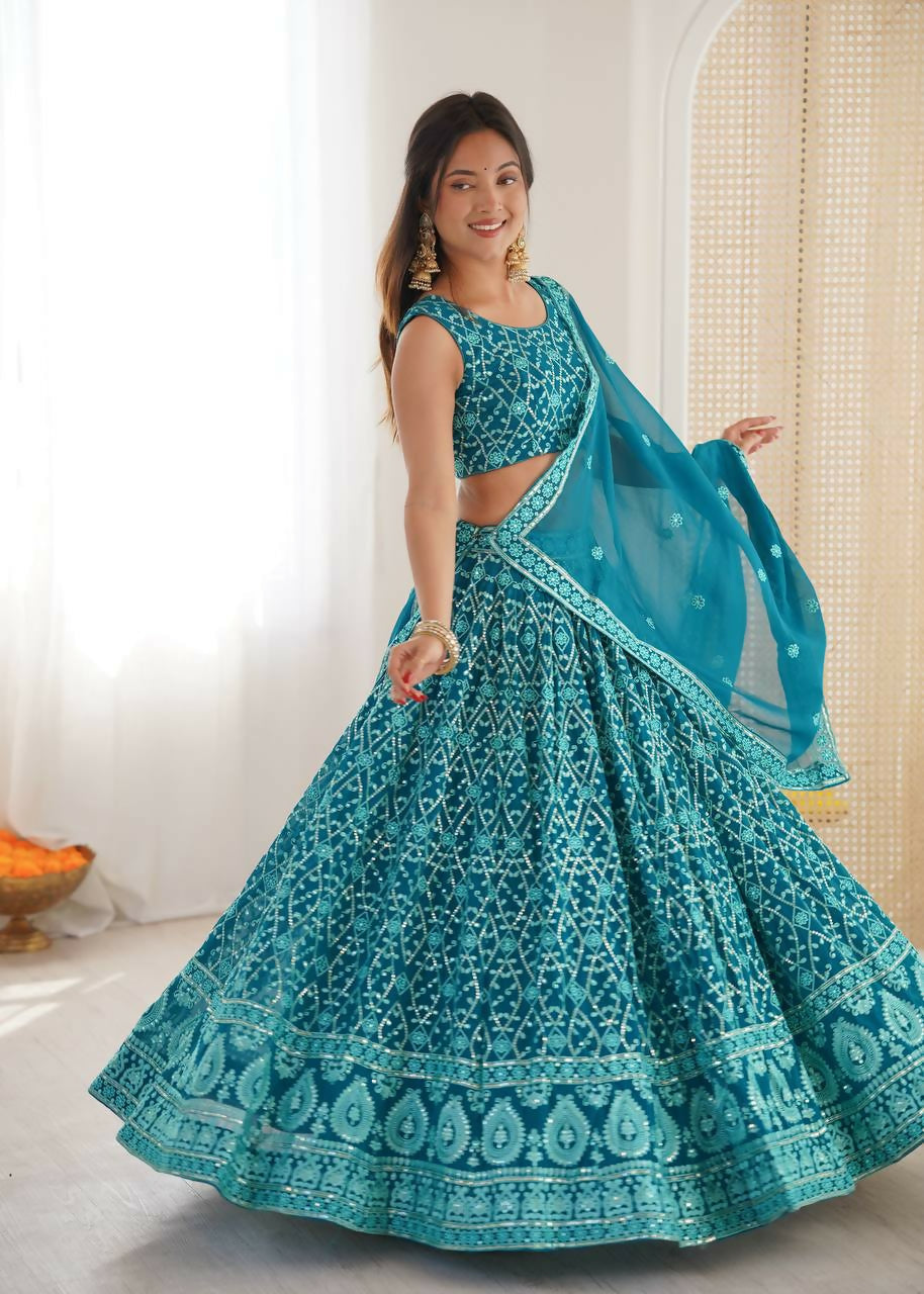 Lehenga Mart Designer Indian Wedding Lehenga Choli-Blue | Grocsy