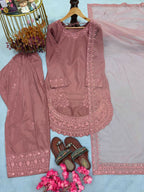 Teeya Creation Peach Color Natural Creap Silk Designer Fancy Party Wear Salwar Suit | Grocsy