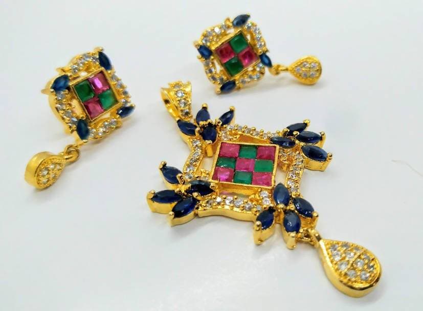 Multicolor Stones AD Designer Pendant Set | Grocsy
