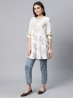Ahalyaa Women Off White Pure Cotton Floral Printed Tunic | Grocsy